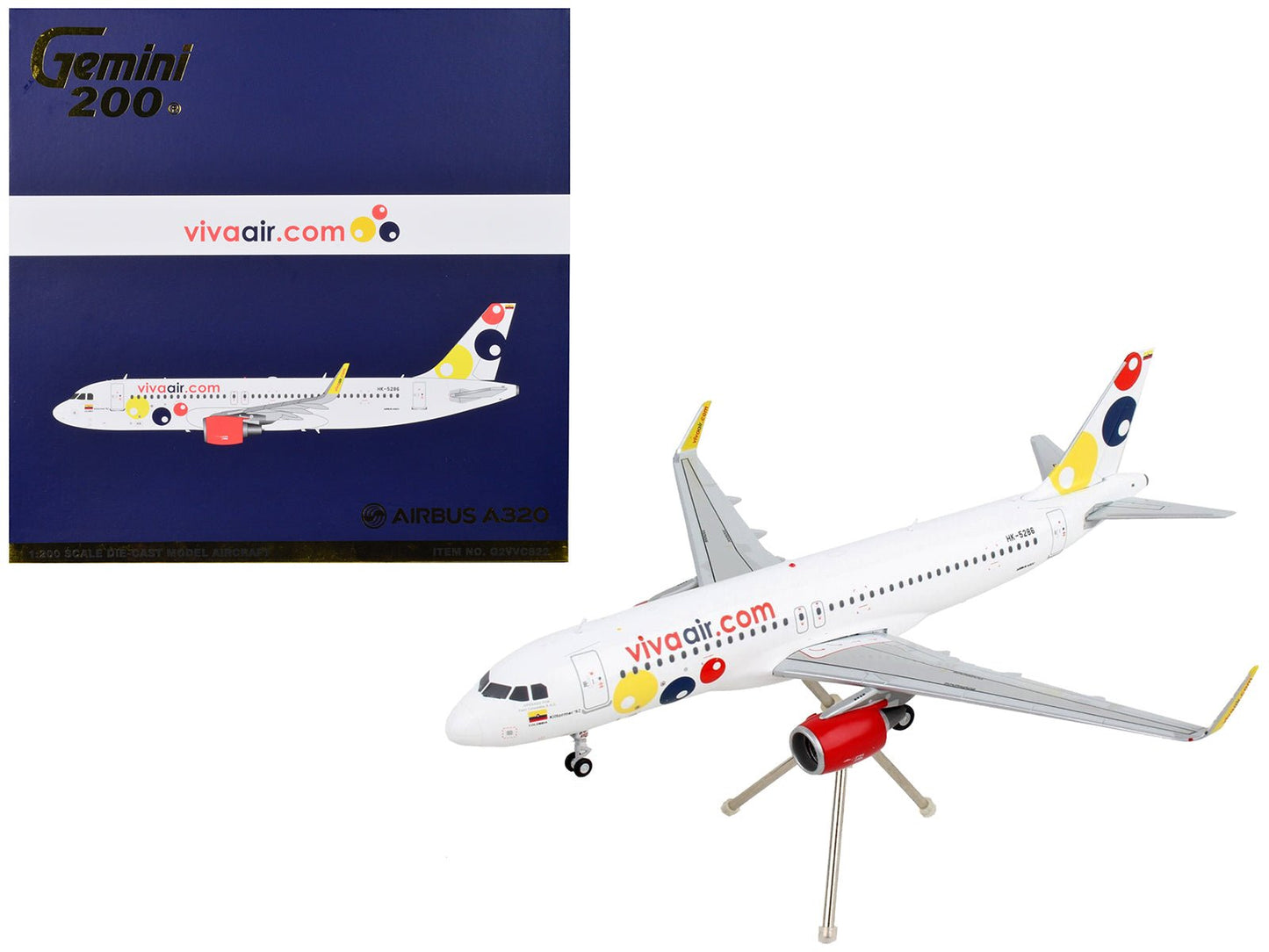 Airbus A320 Commercial Aircraft "Viva Air" White with Tail Graphics "Gemini 200" Series 1/200 Diecast Model Airplane by GeminiJets free shipping USA