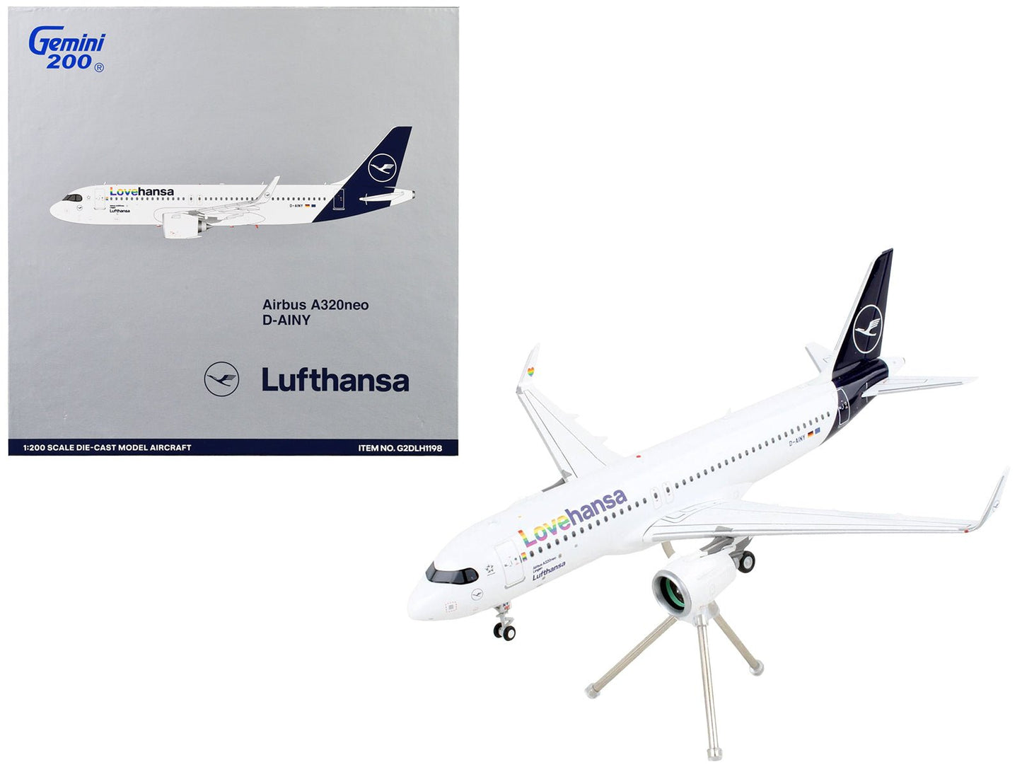 Airbus A320neo Commercial Aircraft "Lufthansa - LoveHansa" White with Blue Tail "Gemini 200" Series 1/200 Diecast Model Airplane by GeminiJets free shipping USA