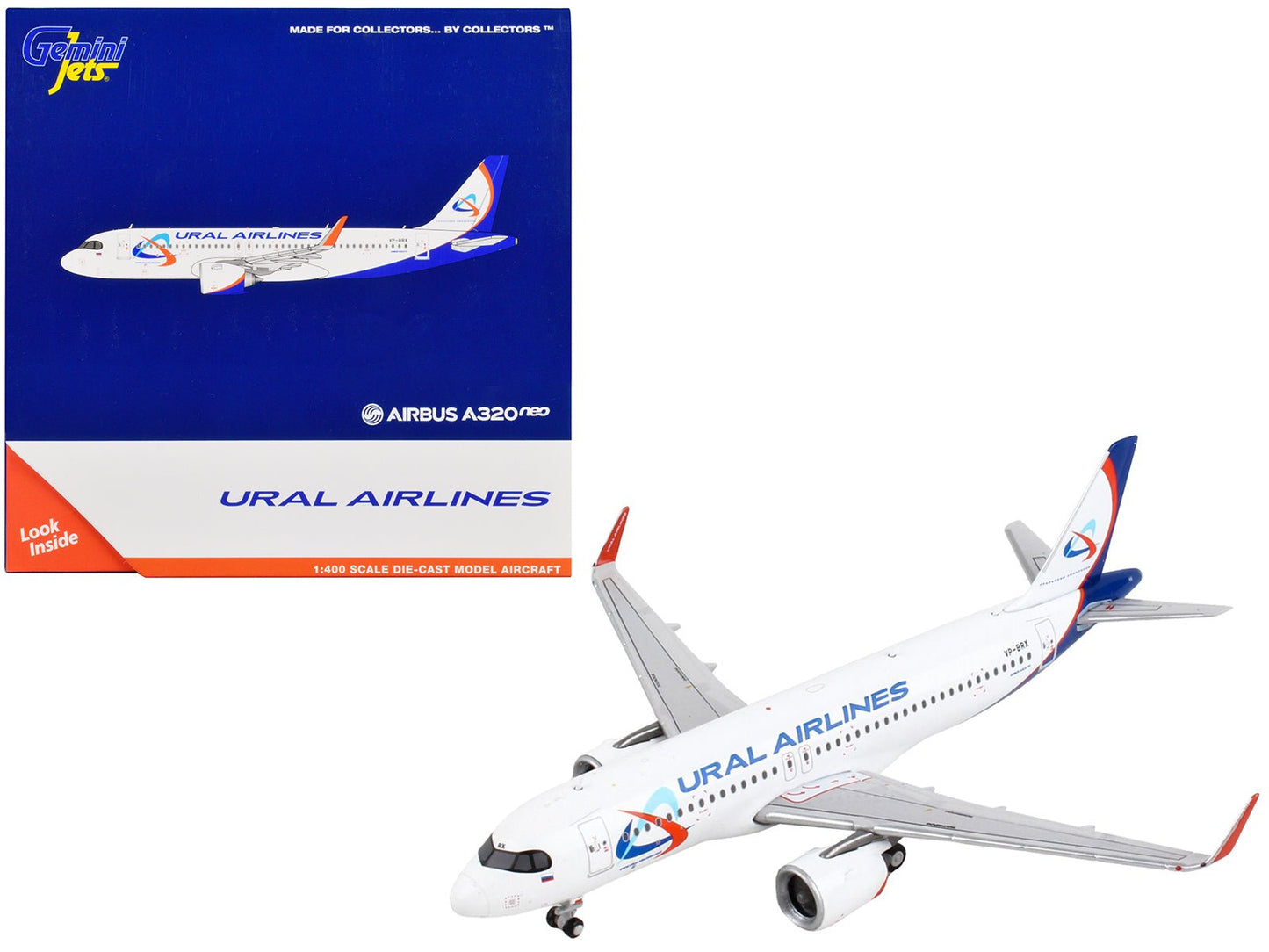 Airbus A320neo Commercial Aircraft "Ural Airlines" White with Blue Tail 1/400 Diecast Model Airplane by GeminiJets free shipping USA