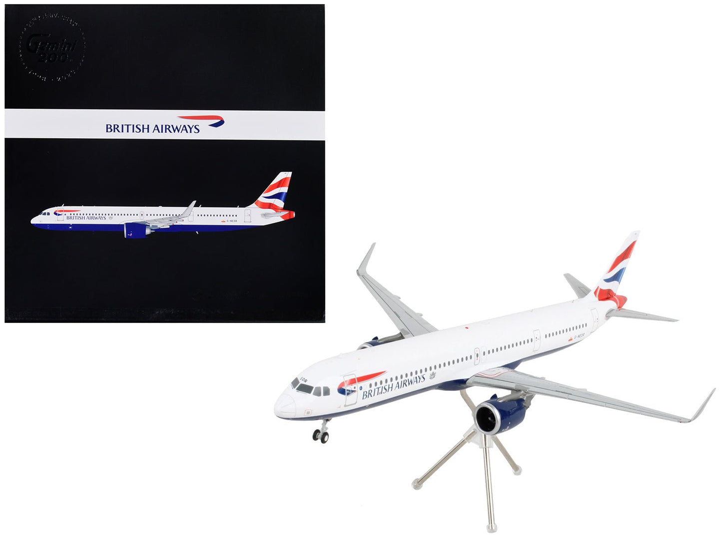 Airbus A321neo Commercial Aircraft "British Airways" White with Tail Stripes "Gemini 200" Series 1/200 Diecast Model Airplane by GeminiJets free shipping USA