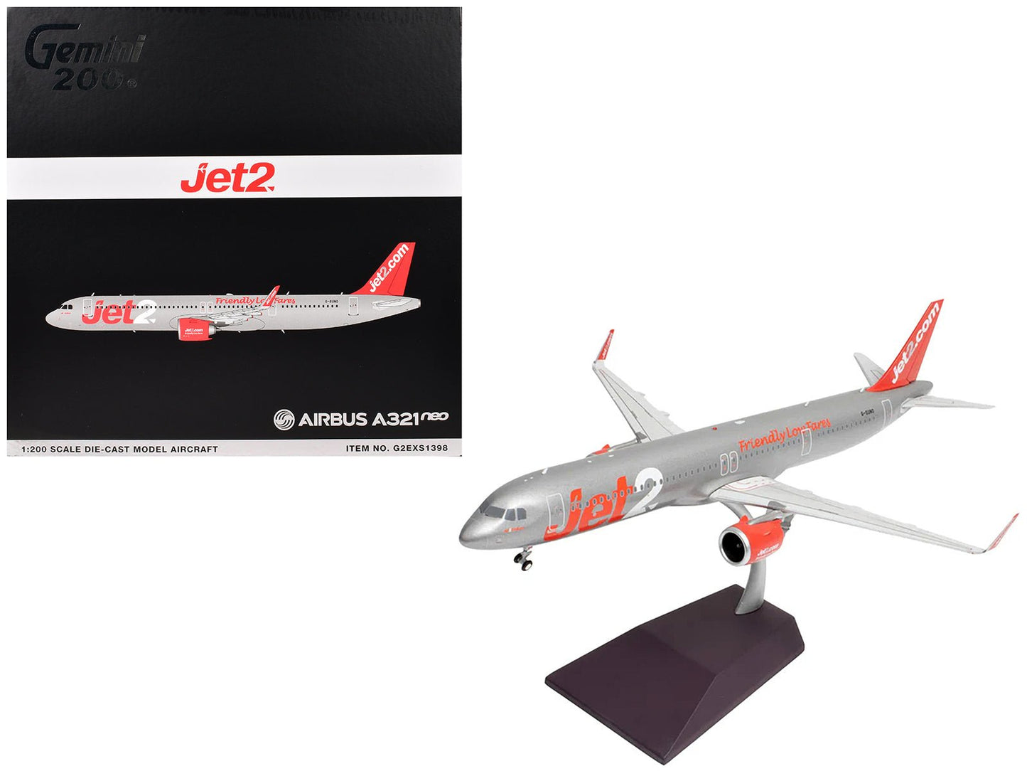Airbus A321neo Commercial Aircraft "Jet2" (G-SUNO) Silver with Red Tail "Gemini 200" Series 1/200 Diecast Model Airplane by GeminiJets free shipping USA