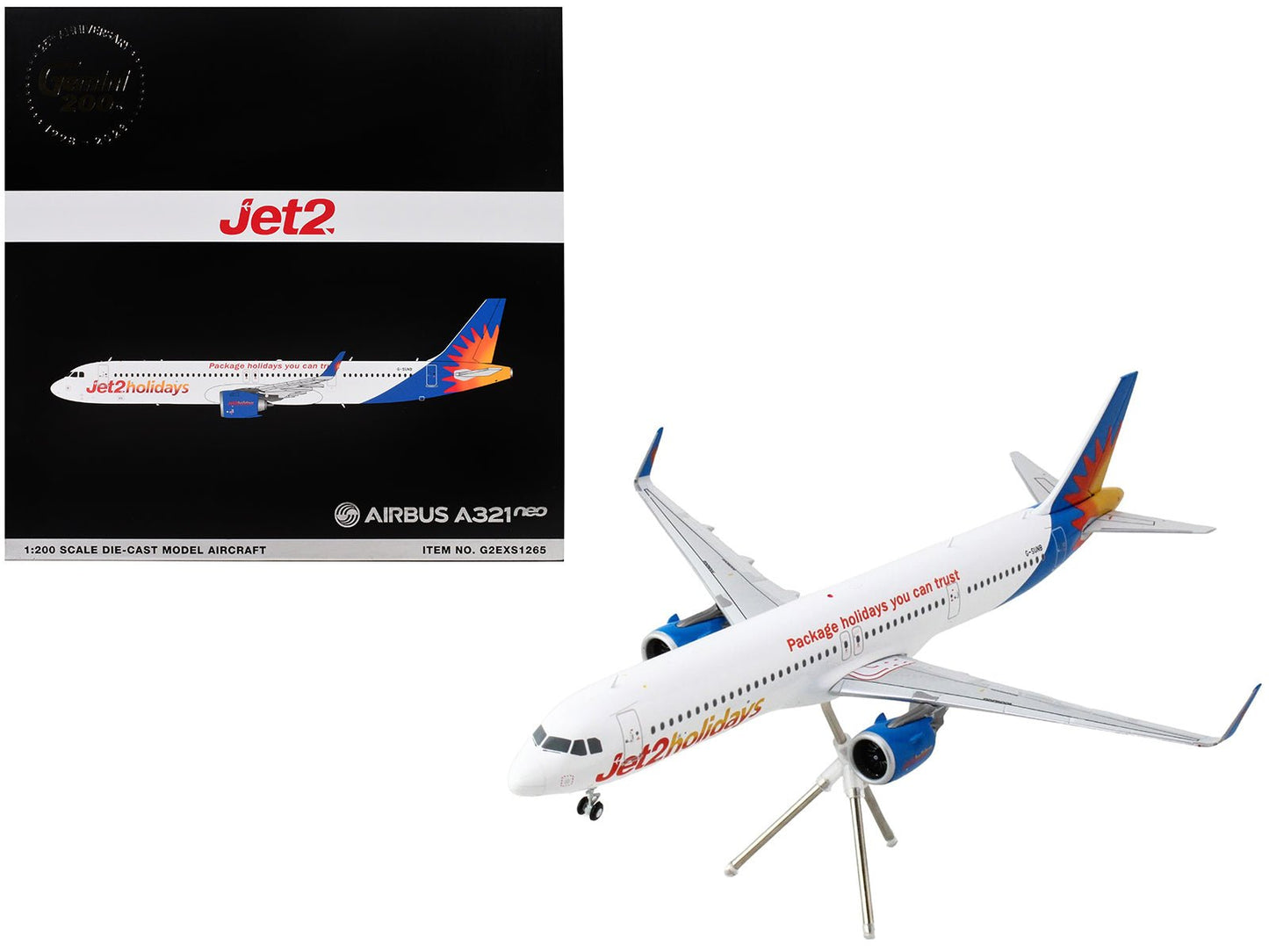 Airbus A321neo Commercial Aircraft "Jet2Holidays" (G-SUNB) White with Tail Graphics "Gemini 200" Series 1/200 Diecast Model Airplane by GeminiJets free shipping USA