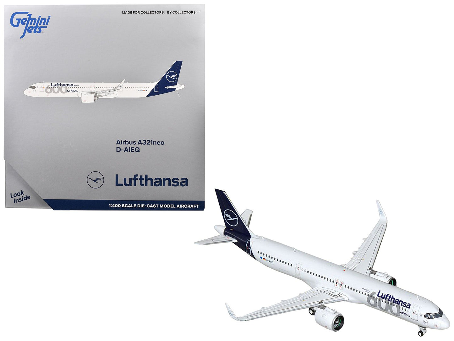 Airbus A321neo Commercial Aircraft "Lufthansa - 600th Airbus Aircraft" (D-AIEQ) White with Dark Blue Tail 1/400 Diecast Model Airplane by GeminiJets free shipping USA