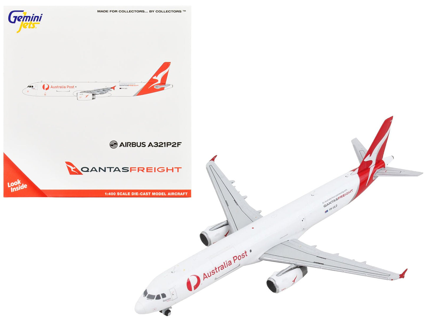 Airbus A321P2F Commercial Aircraft "Qantas Freight - Australia Post" White with Red Tail 1/400 Diecast Model Airplane by GeminiJets free shipping USA