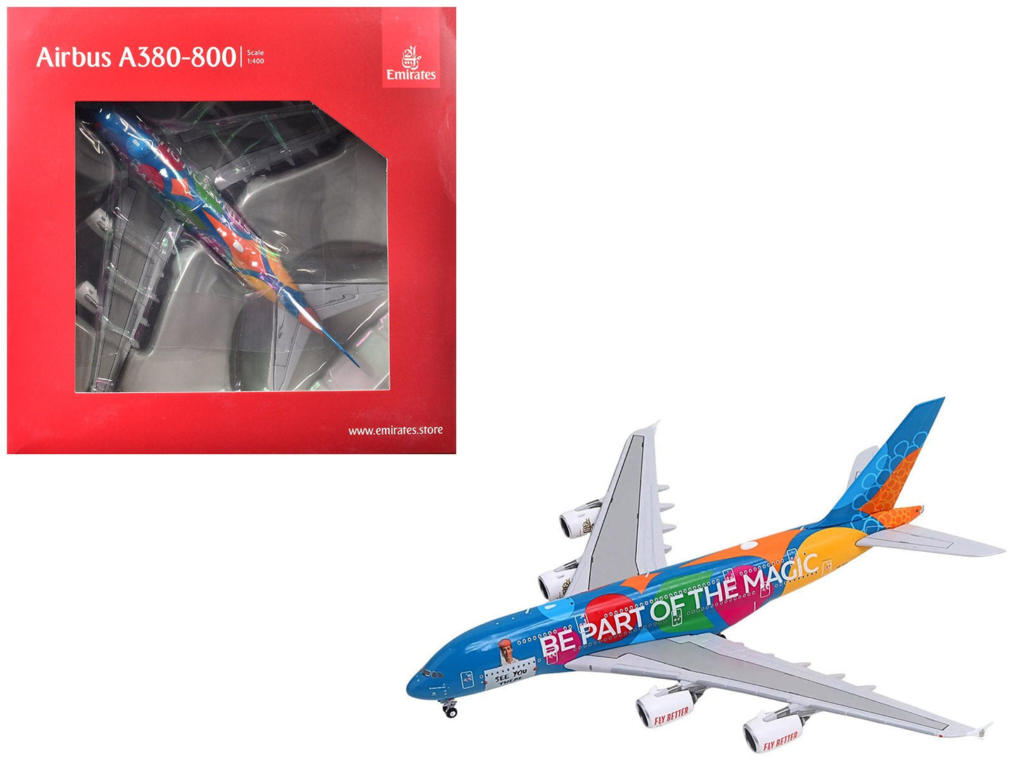 Airbus A380-800 Commercial Aircraft "Emirates Airlines - Destination Dubai" (A6-EES) Blue with Graphics 1/400 Diecast Model Airplane by GeminiJets free shipping USA