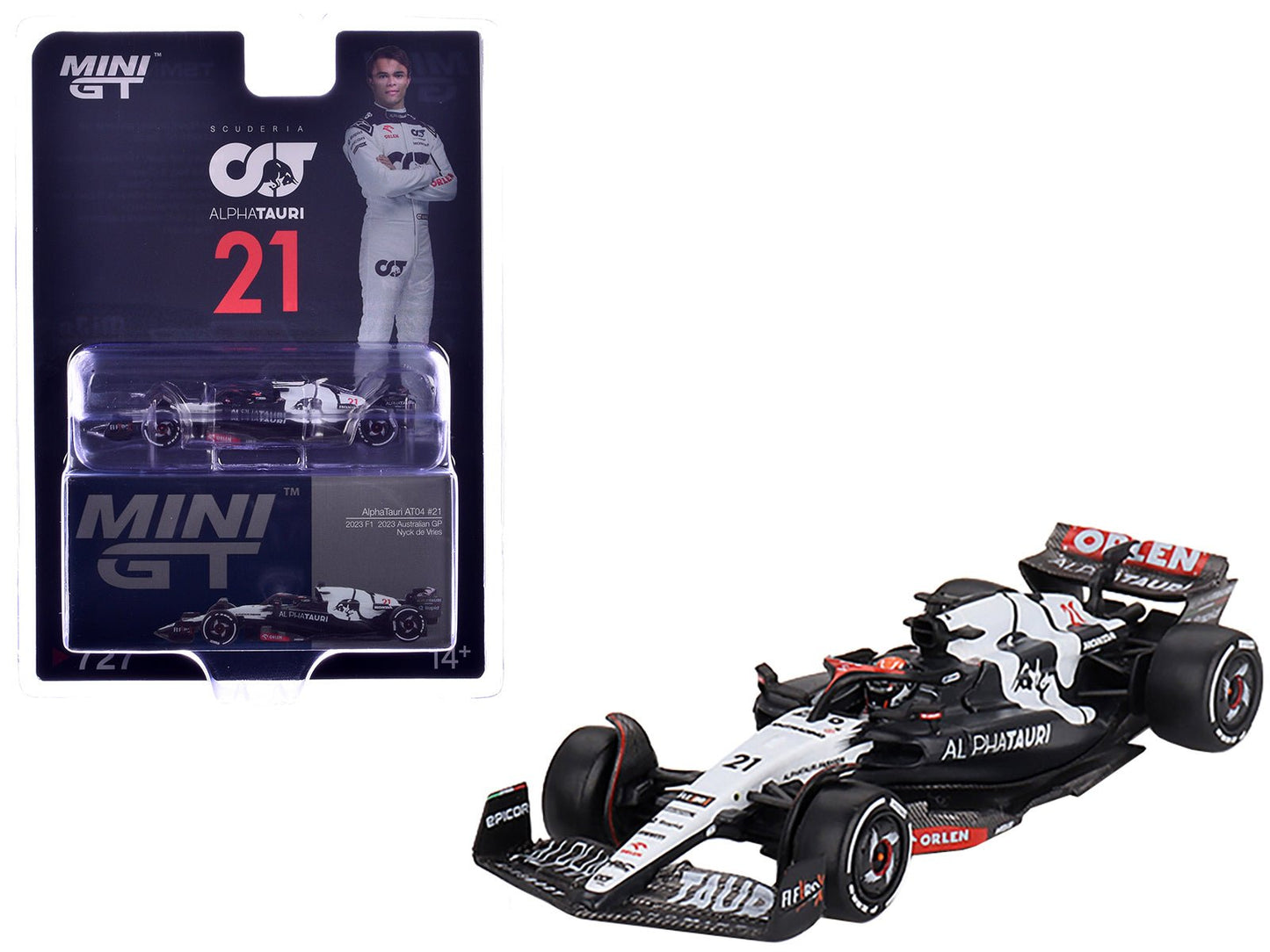 AlphaTauri AT04 #21 Nyck de Vries Formula One F1 "Australian GP" (2023) Limited Edition 1/64 Diecast Model Car by Mini GT free shipping USA