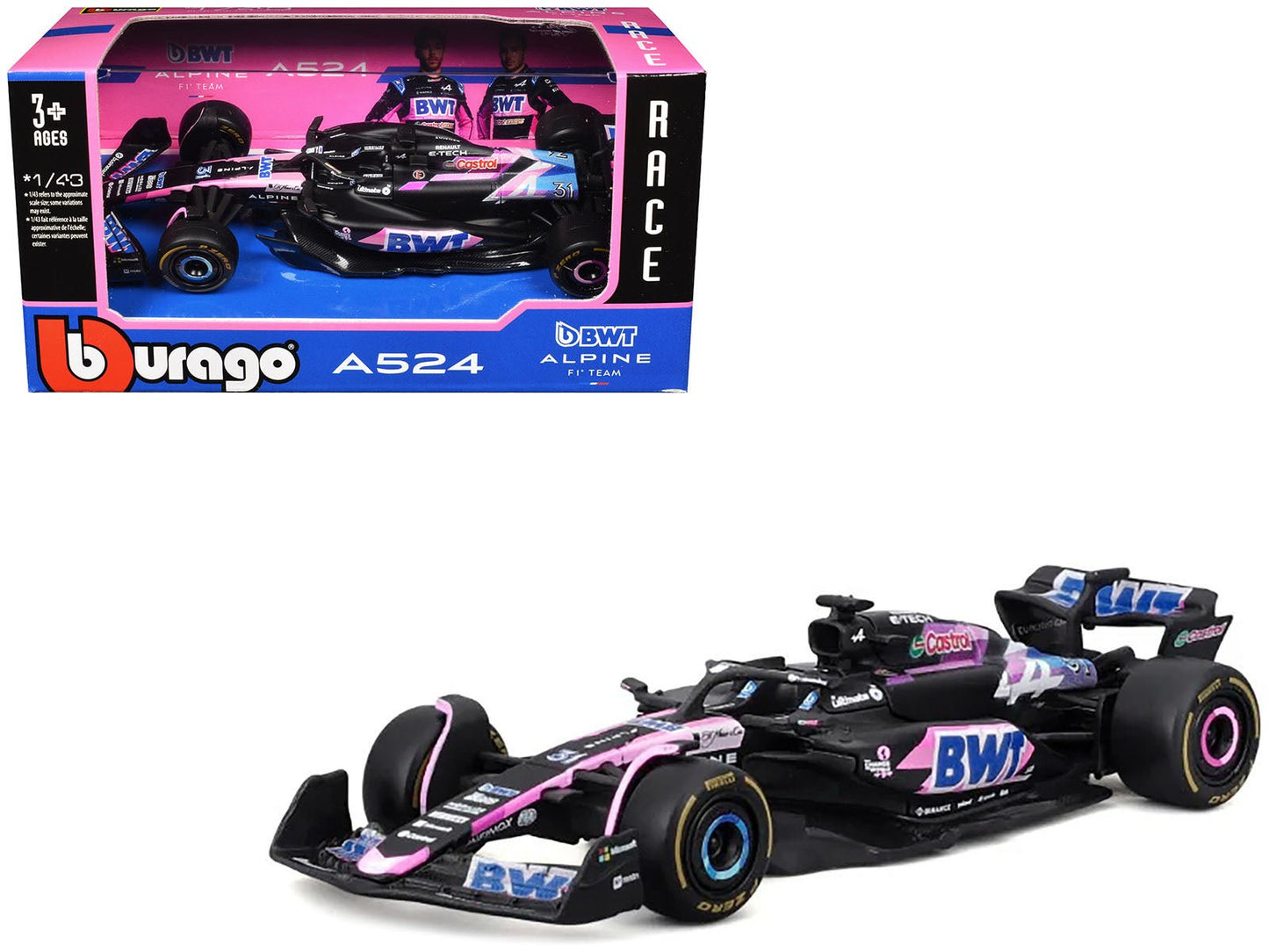 Alpine A524 #31 Esteban Ocon "BWT" "Formula One F1 World Championship" (2024) "Race" Series 1/43 Diecast Model Car by Bburago free shipping USA