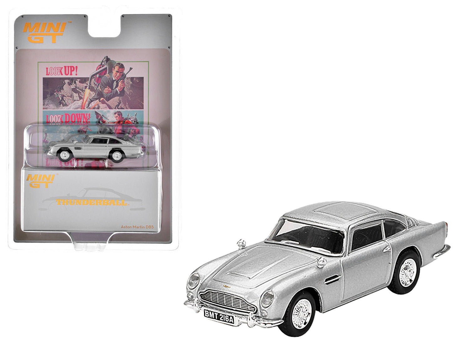 Aston Martin DB5 RHD (Right Hand Drive) Birch Silver Metallic 007 James Bond "Thunderball" (1965) Movie Limited Edition 1/64 Diecast Model Car by Mini GT free shipping USA