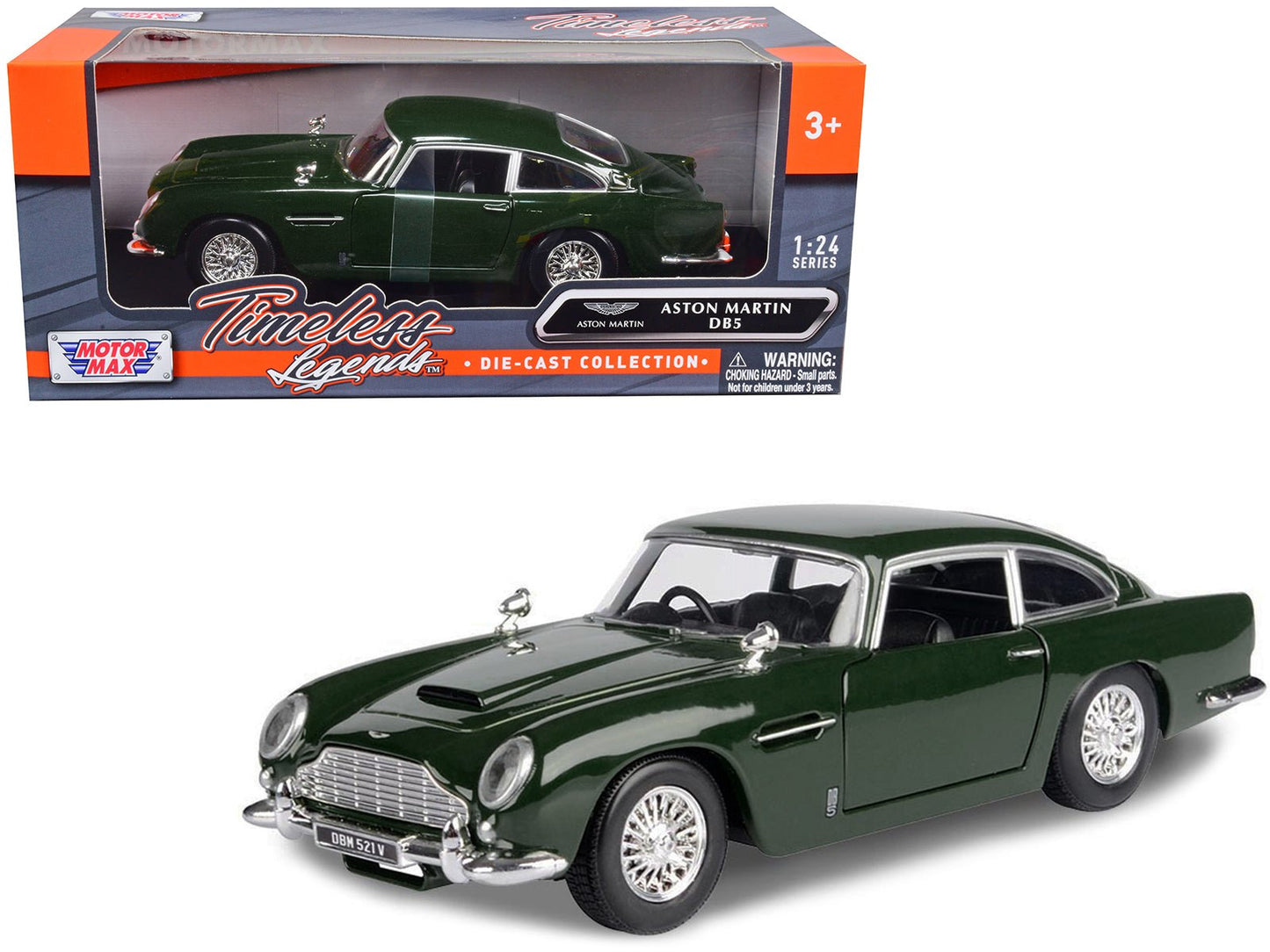 Aston Martin DB5 RHD (Right Hand Drive) Dark Green "Timeless Legends" Series 1/24 Diecast Model Car by Motormax free shipping USA