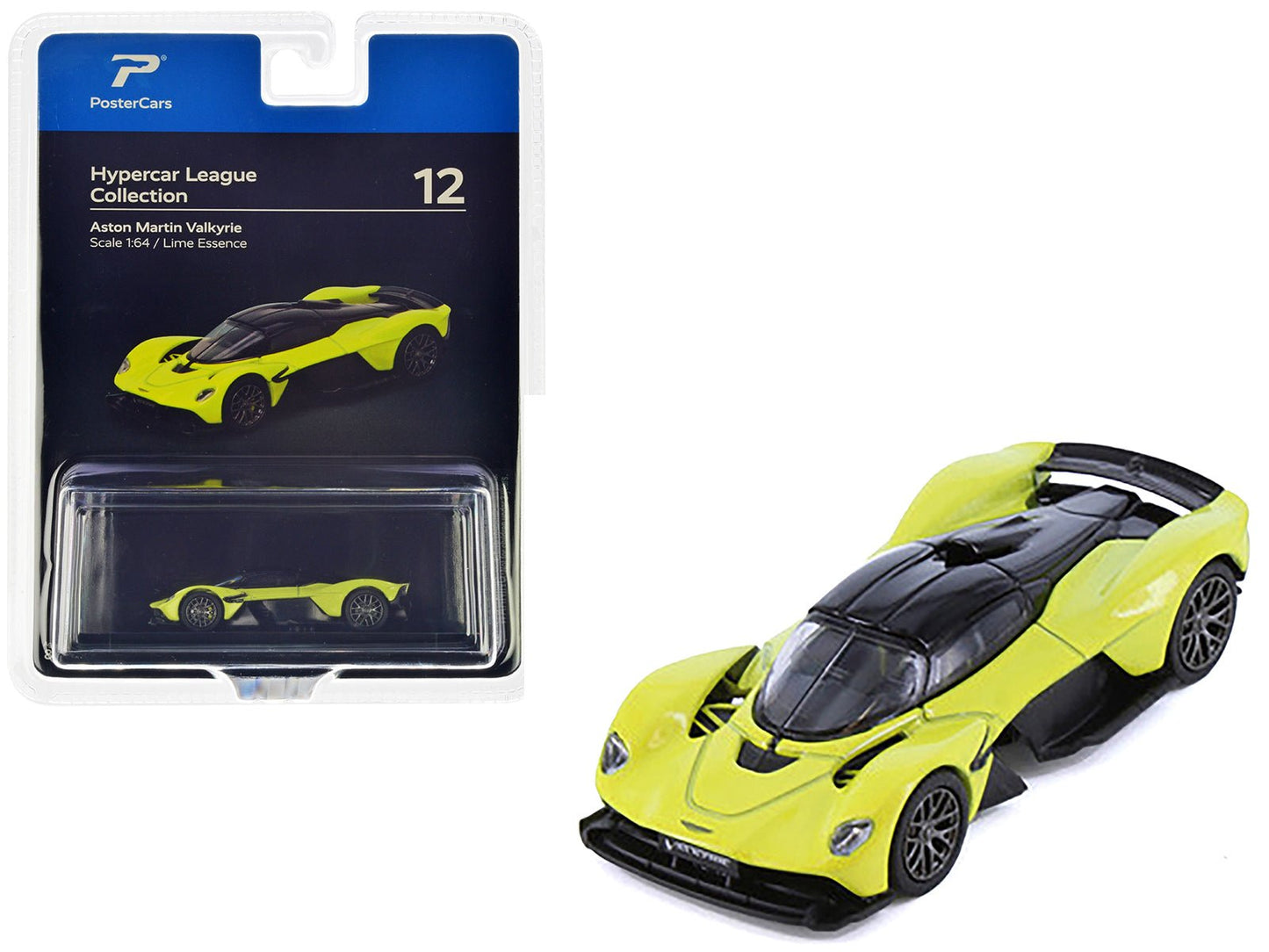 Aston Martin Valkyrie Lime Essence Yellow Metallic with Black Top "Hypercar League Collection" 1/64 Diecast Model Car by PosterCars free shipping USA