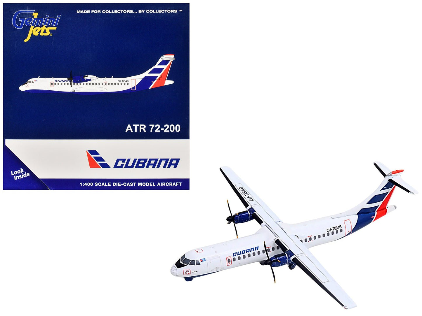 ATR 72-200 Commercial Aircraft "Cubana Airlines" (CU-T1548) White with Red and Blue Stripes 1/400 Diecast Model Airplane by GeminiJets free shipping USA