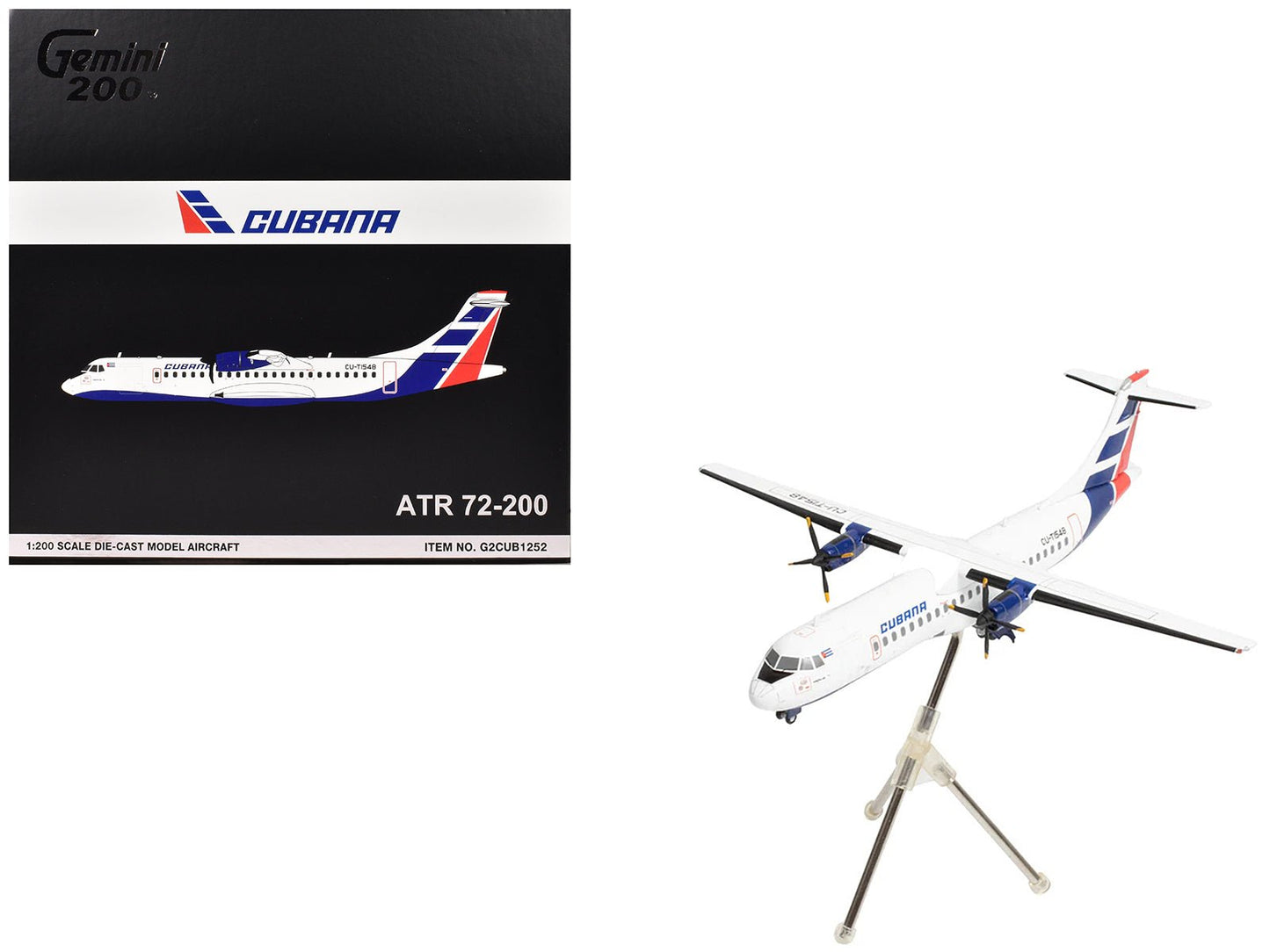 ATR 72-200 Commercial Aircraft "Cubana de Aviacion" (CU-T1548) White with Red and Blue Tail "Gemini 200" Series 1/200 Diecast Model Airplane by GeminiJets free shipping USA