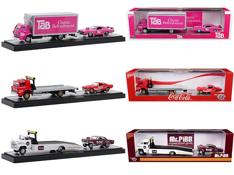 Auto Haulers "3 Sodas" Set of 3 pieces Release 15 Limited Edition to 8400 pieces Worldwide 1/64 Diecast Model Cars by M2 Machines free shipping USA