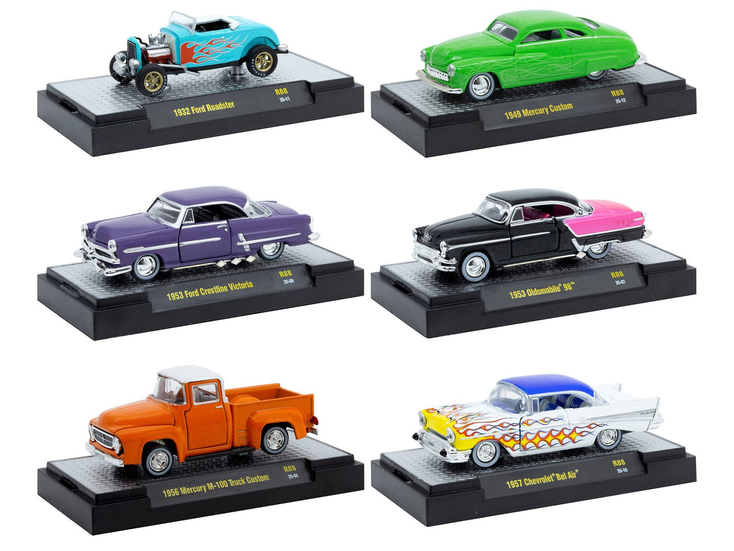"Auto Meets" Set of 6 Cars IN DISPLAY CASES Release 88 Limited Edition 1/64 Diecast Model Cars by M2 Machines free shipping USA