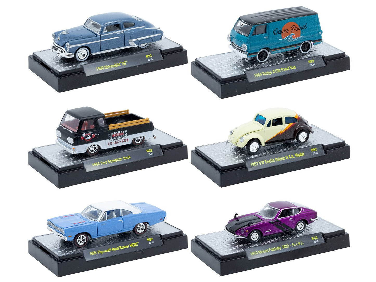 "Auto Meets" Set of 6 Cars IN DISPLAY CASES Release 92 Limited Edition 1/64 Diecast Model Cars by M2 Machines free shipping USA