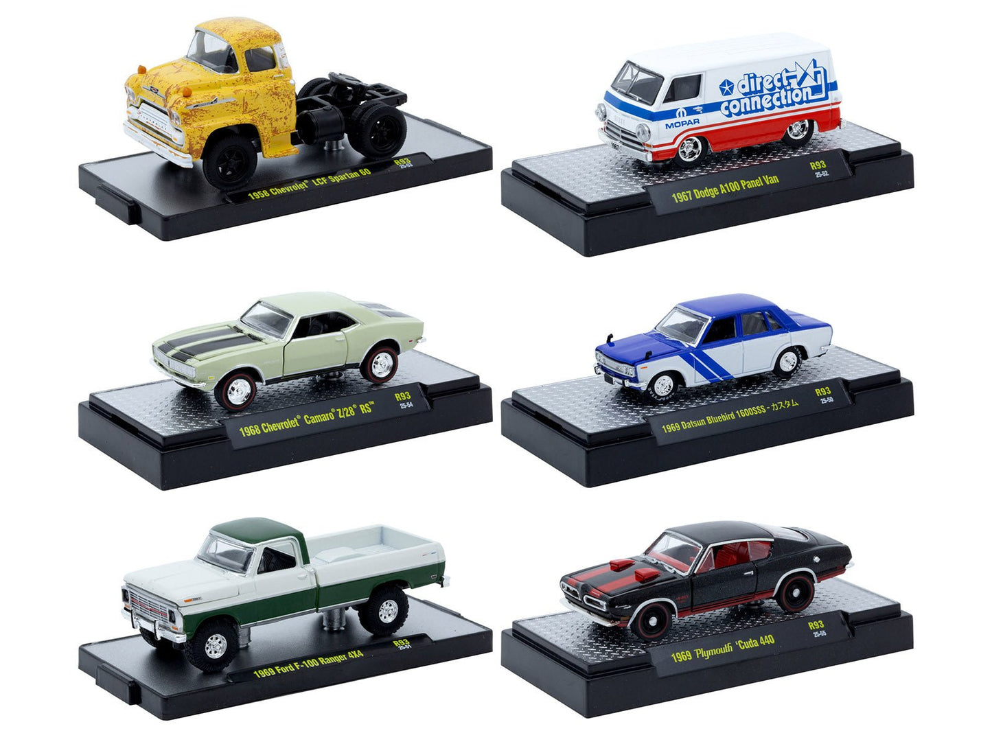 "Auto Meets" Set of 6 Cars IN DISPLAY CASES Release 93 Limited Edition 1/64 Diecast Model Cars by M2 Machines free shipping USA