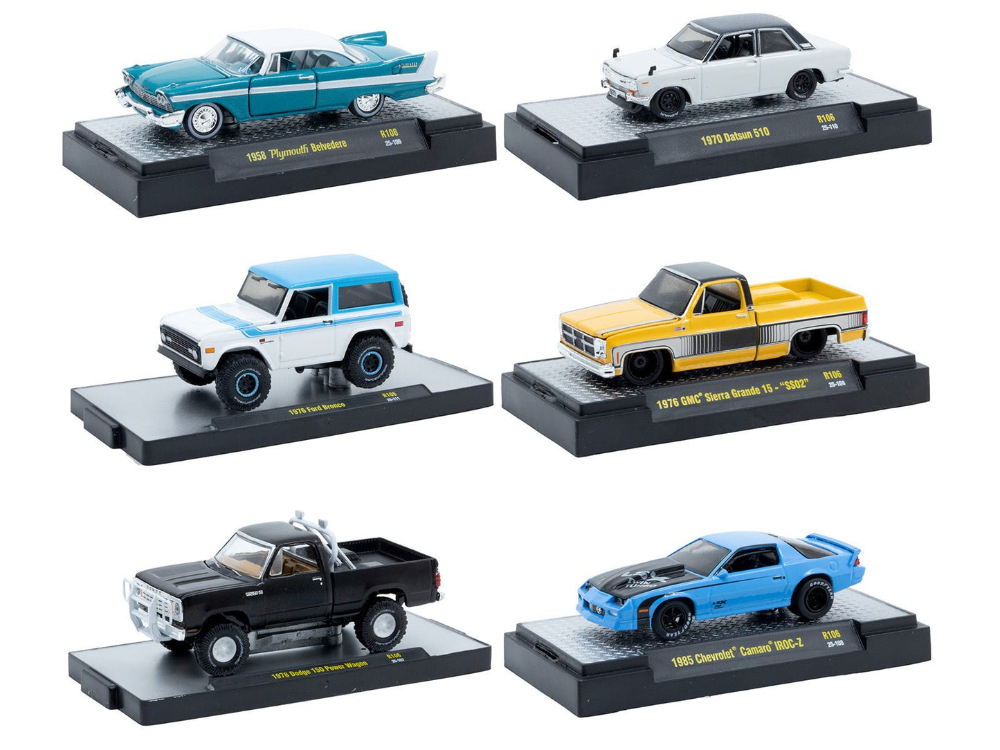 "Auto-Thentics" 6 piece Set Release 106 IN DISPLAY CASES Limited Edition 1/64 Diecast Model Cars by M2 Machines free shipping USA