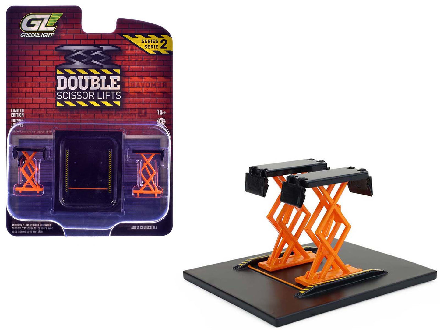 Automotive Double Scissor Lift Black and Orange "Double Scissor Lifts" Series 2 1/64 Diecast Model by Greenlight free shipping USA