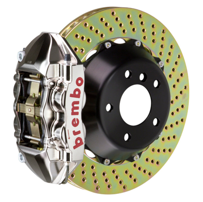 Brembo 15-23 Mustang GT/V6/EcoBoost Rear GTR BBK 4 Piston Billet 380x28 2pc Rotor Drilled- Nickel 2P1.9049AR