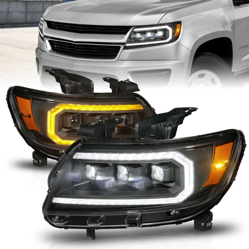 ANZO 15-22 Chevrolet Colorado Full LED Projector Headlights w/ Initiation & Sequential - Black 111615