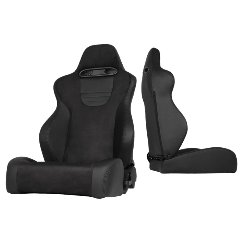 SPYDER Xtune Srt Style Racing Seat Suede/Pu (Double Slider) Black/Black Driver Side RST-SRT-03-BK-DR 9933936