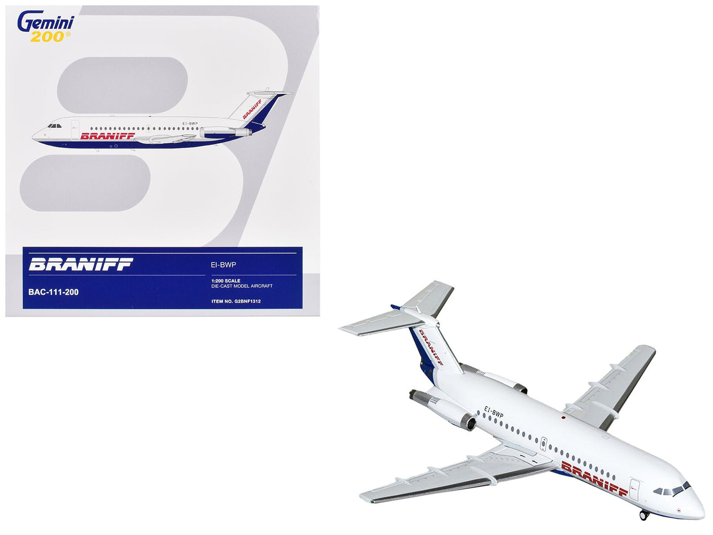 BAC 111-200 Commercial Aircraft "Braniff International Airways" (EI-BWP) White with Blue Tail "Gemini 200" Series 1/200 Diecast Model Airplane by GeminiJets free shipping USA