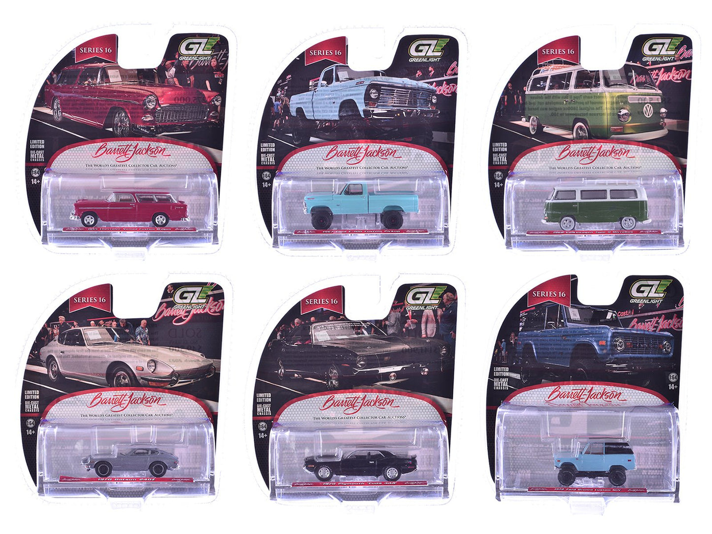"Barrett-Jackson" Series 16 Set of 6 Cars 1/64 Diecast Model Cars by Greenlight free shipping USA
