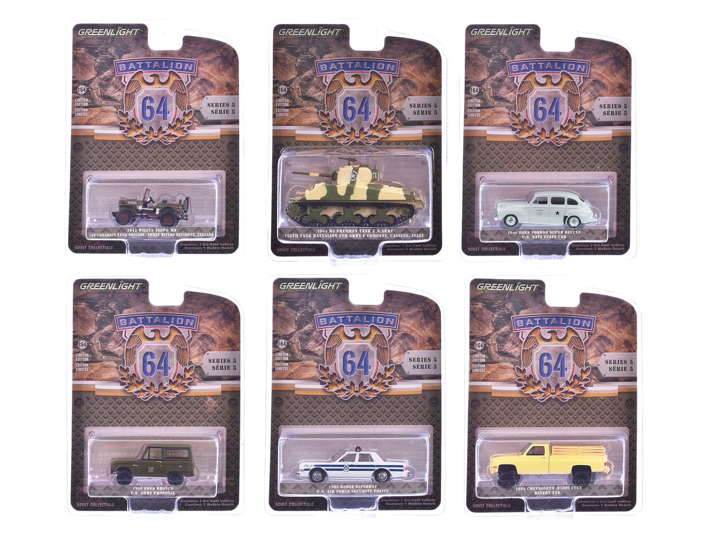 "Battalion 64" Series 5 Set of 6 pieces 1/64 Diecast Models by Greenlight free shipping USA