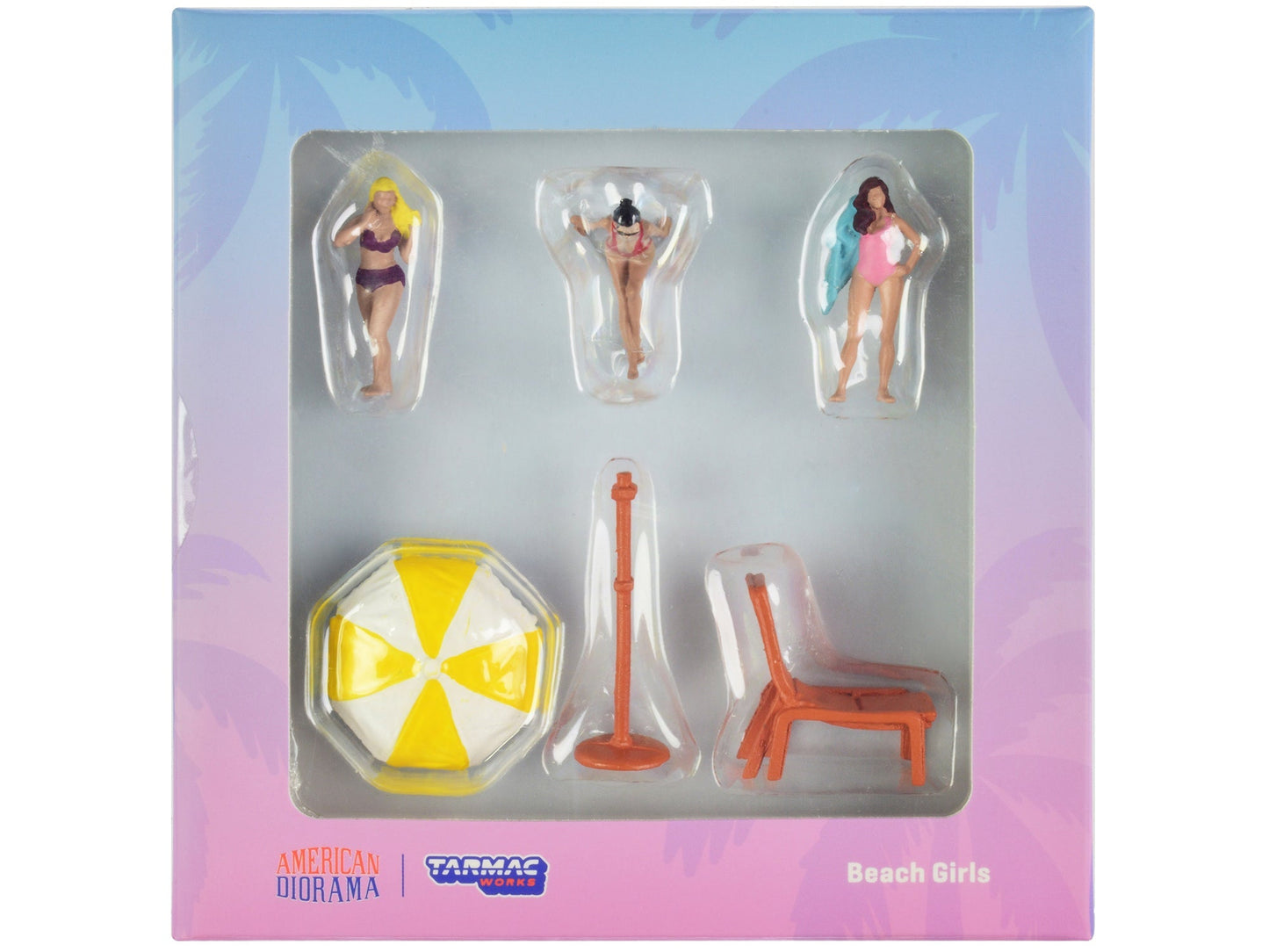 "Beach Girls" 5 piece Diecast Figure Set (3 Female Figures and 2 Beach Accessories) for 1/64 Scale Models by Tarmac Works & American Diorama free shipping USA