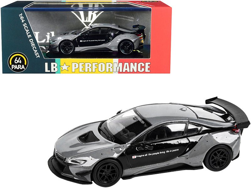 BMW i8 Liberty Walk Gray and Black "LB Performance" Series 1/64 Diecast Model Car by Paragon free shipping USA