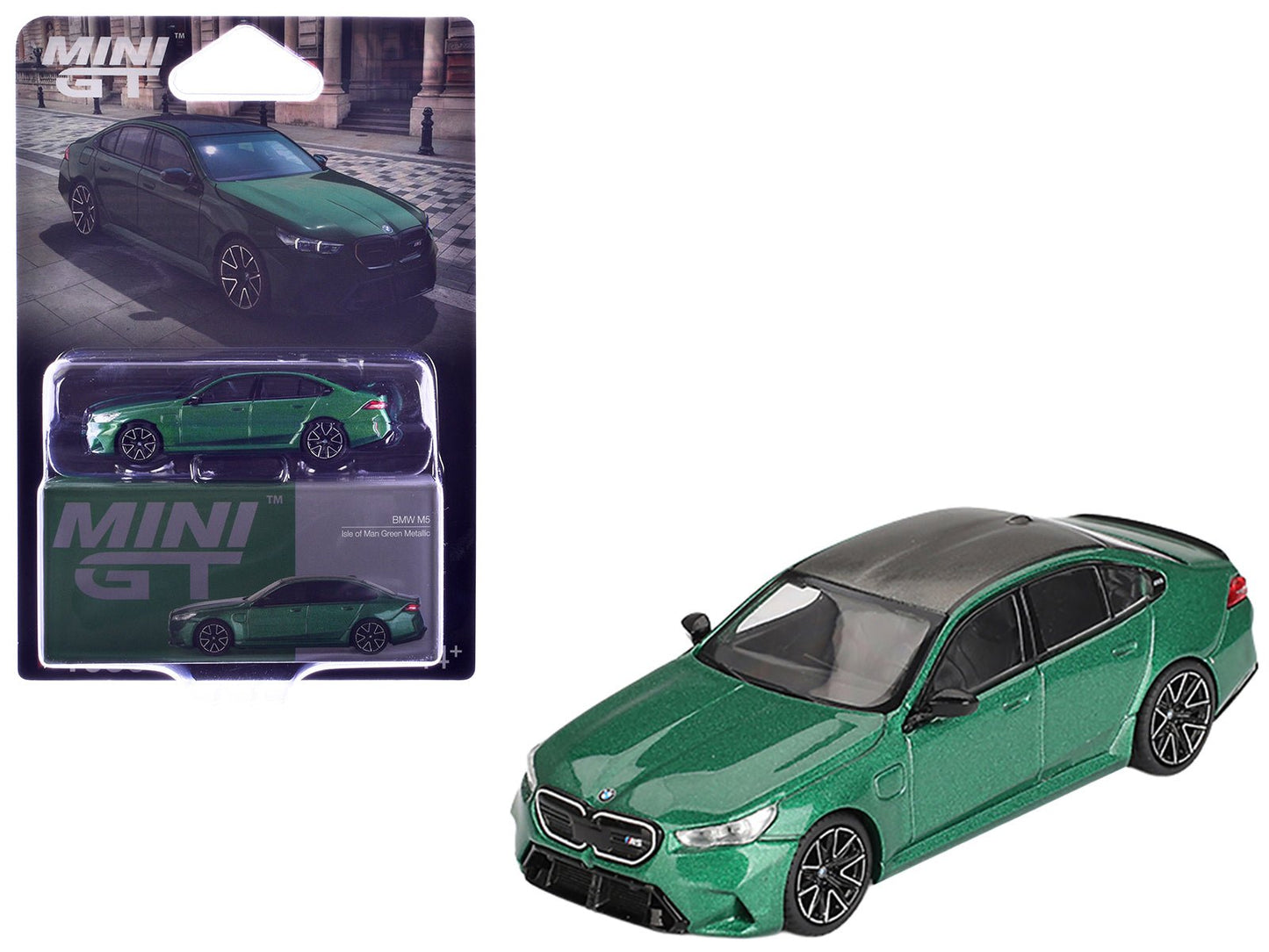 BMW M5 Isle of Man Green Metallic with Carbon Top Limited Edition 1/64 Diecast Model Car by Mini GT free shipping USA