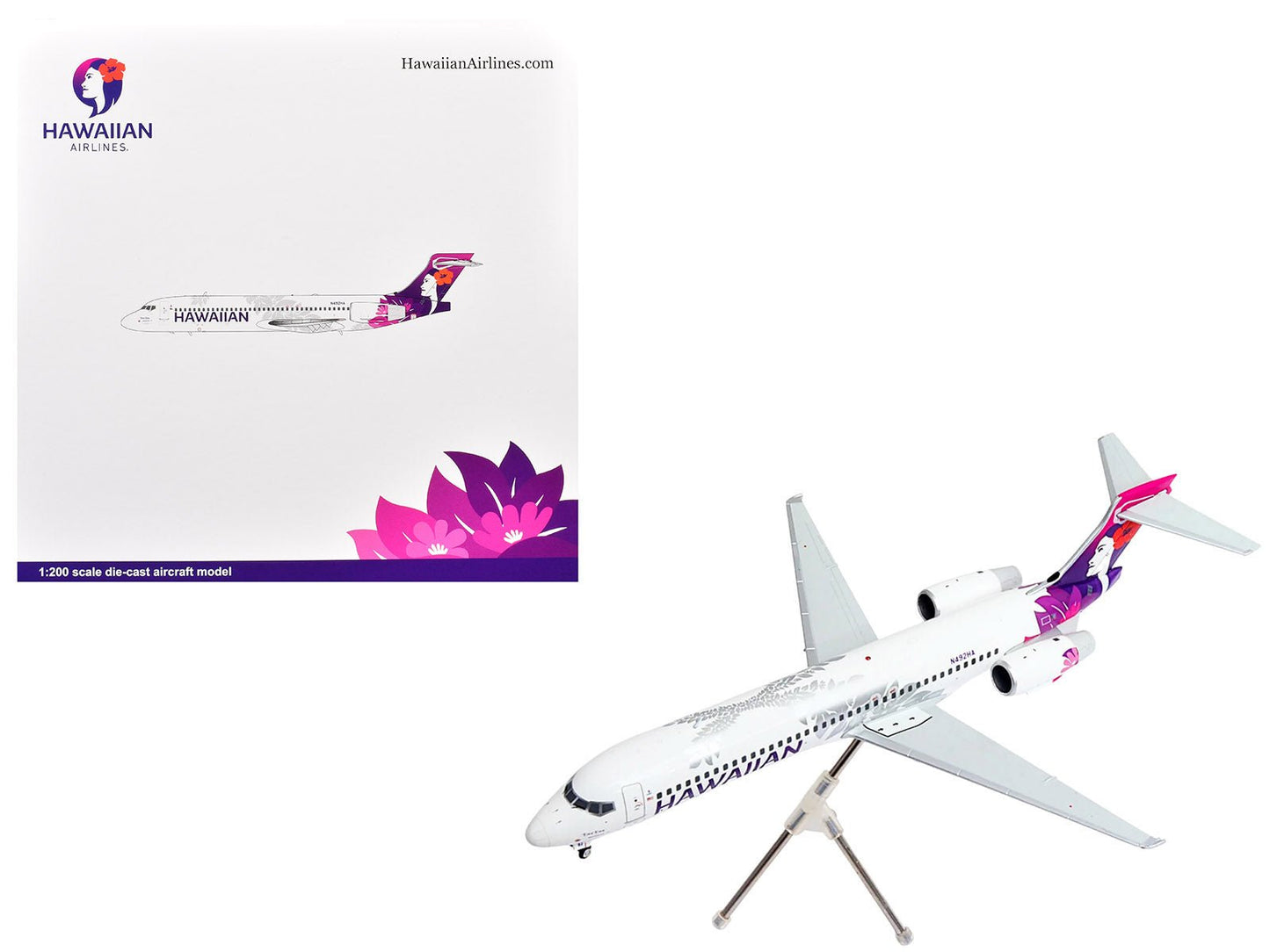 Boeing 717-200 Commercial Aircraft "Hawaiian Airlines" (N492HA) White with Purple Tail Graphics "Gemini 200" Series 1/200 Diecast Model Airplane by GeminiJets free shipping USA
