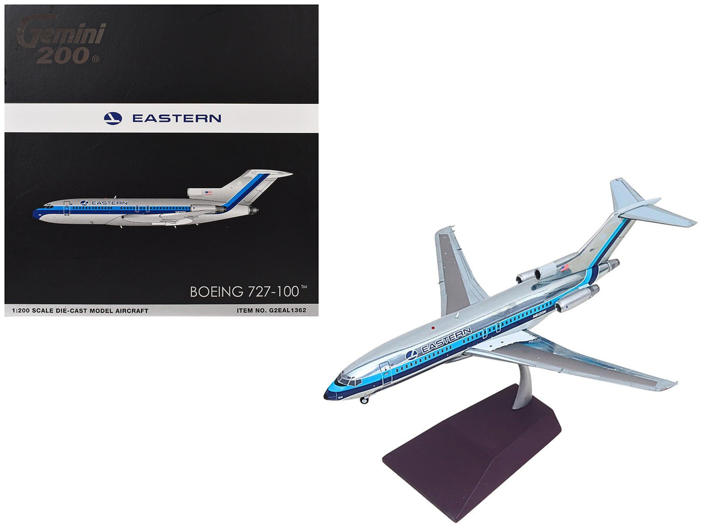 Boeing 727-100 Commercial Aircraft "Eastern Air Lines" (N8120N) Silver with Blue Stripes "Gemini 200" Series 1/200 Diecast Model Airplane by GeminiJets free shipping USA