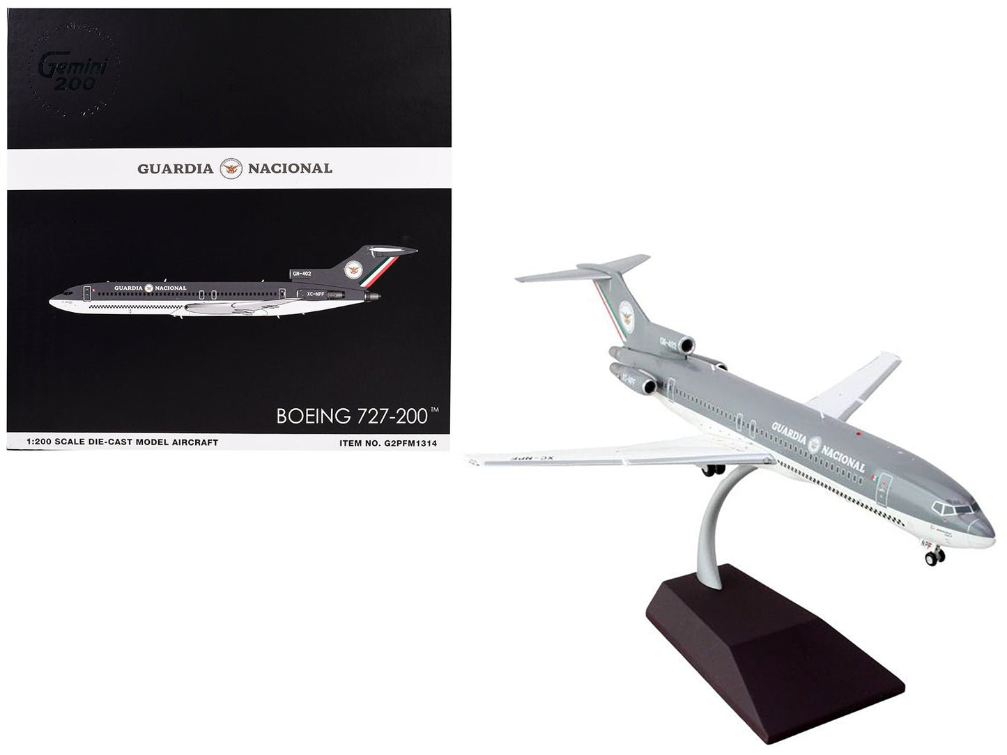 Boeing 727-200 Commercial Aircraft "Guardia Nacional (Mexican National Guard)" (XC-NPF) Gray and White "Gemini 200" Series 1/200 Diecast Model Airplane by GeminiJets free shipping USA