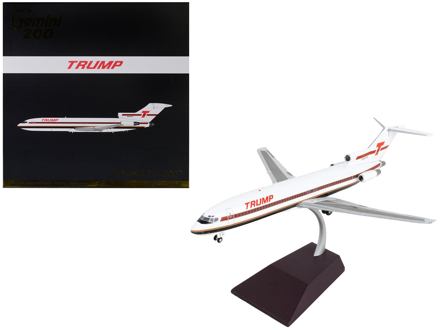 Boeing 727-200 Commercial Aircraft "Trump Shuttle" White with Red Stripes "Gemini 200" Series 1/200 Diecast Model Airplane by GeminiJets free shipping USA