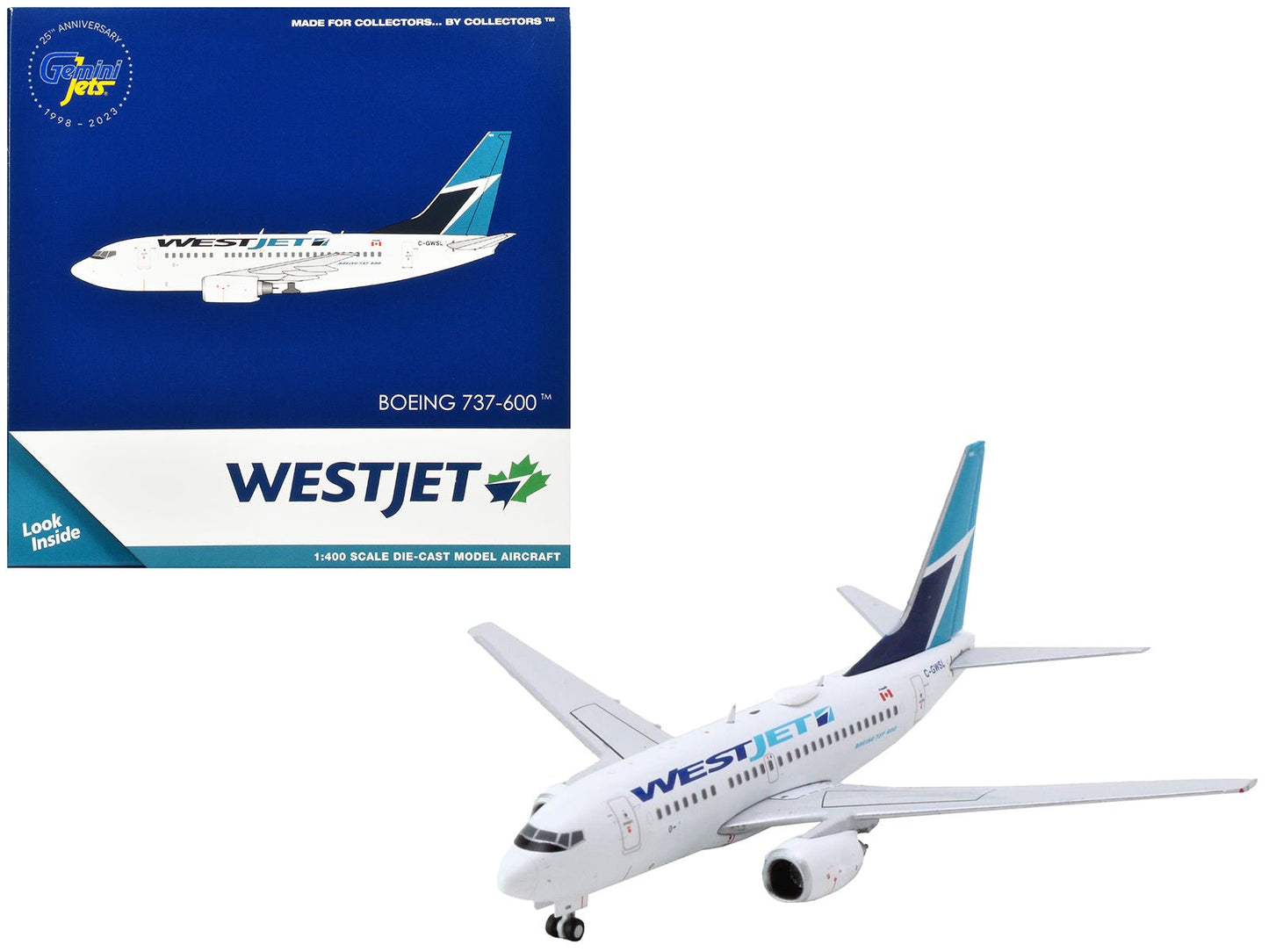 Boeing 737-600 Commercial Aircraft "Westjet Airlines" (C-GWSL) White with Blue Tail 1/400 Diecast Model Airplane by GeminiJets free shipping USA