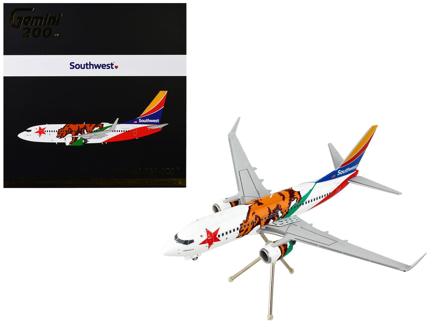 Boeing 737-700 Commercial Aircraft "Southwest Airlines - California One" California Flag Livery "Gemini 200" Series 1/200 Diecast Model Airplane by GeminiJets free shipping USA