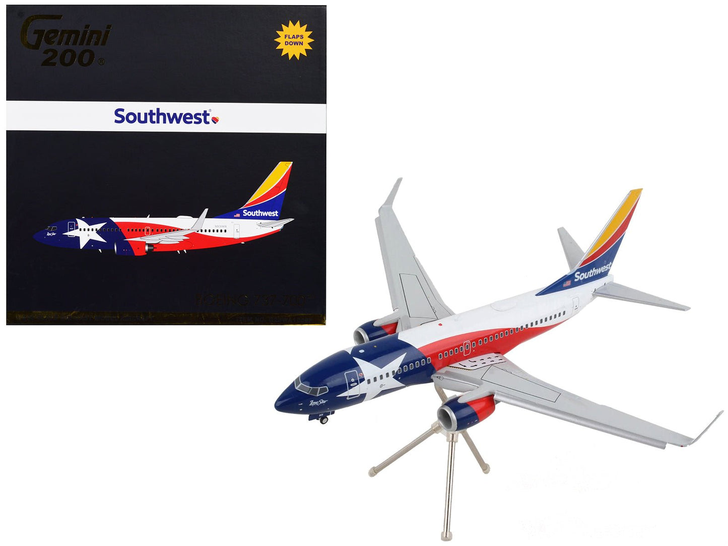 Boeing 737-700 Commercial Aircraft with Flaps Down "Southwest Airlines - Lone Star One" Texas Flag Livery "Gemini 200" Series 1/200 Diecast Model Airplane by GeminiJets free shipping USA