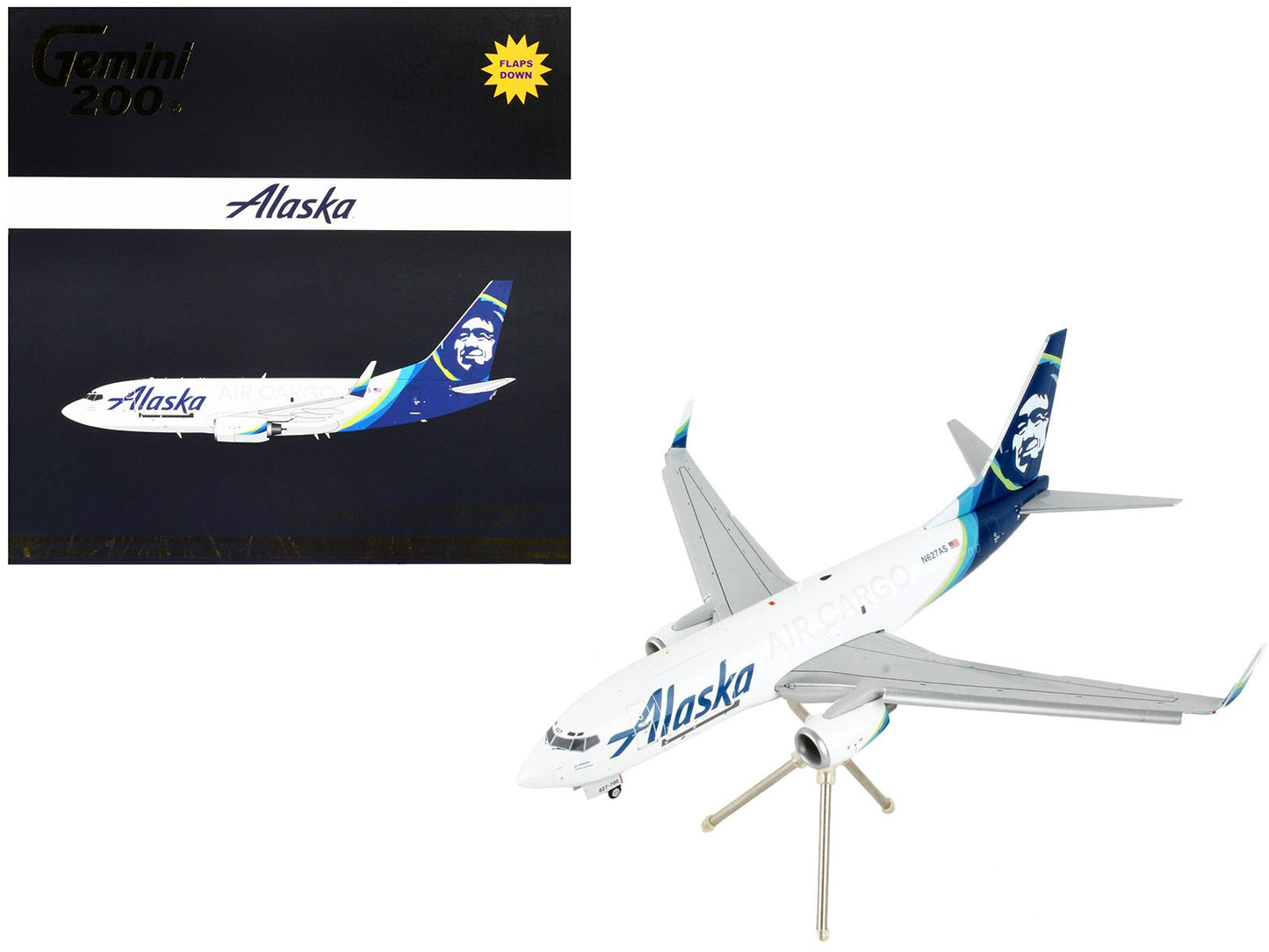 Boeing 737-700BDSF Commercial Aircraft with Flaps Down "Alaska Air Cargo" White with Blue Tail "Gemini 200" Series 1/200 Diecast Model Airplane by GeminiJets free shipping USA