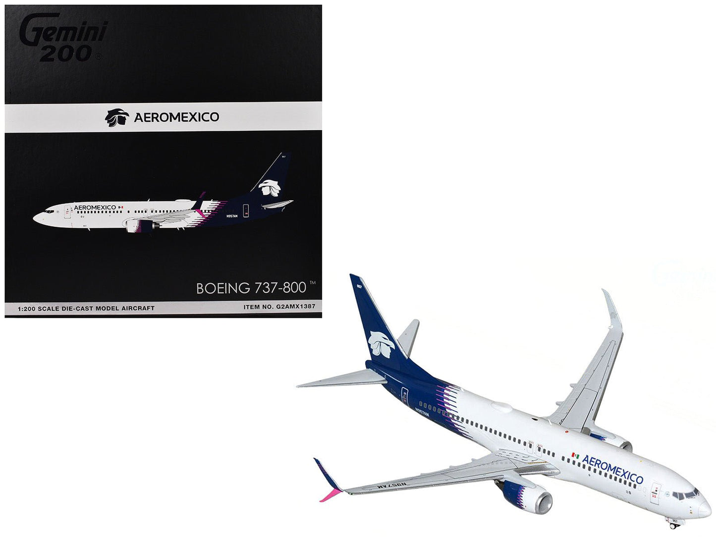 Boeing 737-800 Commercial Aircraft "AeroMexico" (N957AM) White with Dark Blue Tail "Gemini 200" Series 1/200 Diecast Model Airplane by GeminiJets free shipping USA