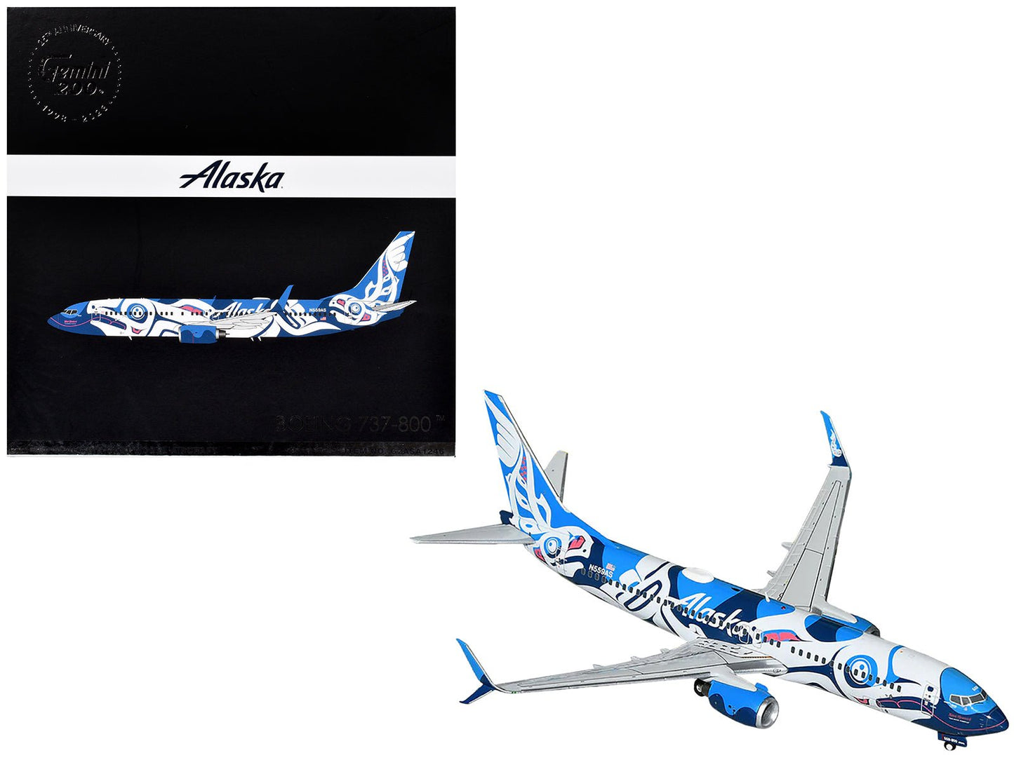 Boeing 737-800 Commercial Aircraft "Alaska Airlines" (N559AS) Salmon People Livery "Gemini 200" Series 1/200 Diecast Model Airplane by GeminiJets free shipping USA