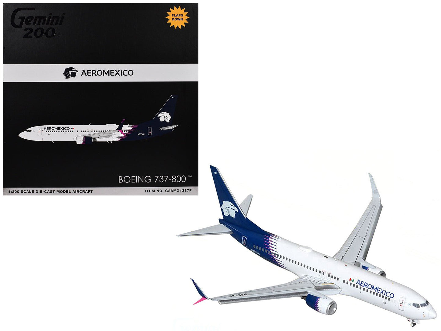 Boeing 737-800 Commercial Aircraft with Flaps Down "AeroMexico" (N957AM) White with Dark Blue Tail "Gemini 200" Series 1/200 Diecast Model Airplane by GeminiJets free shipping USA