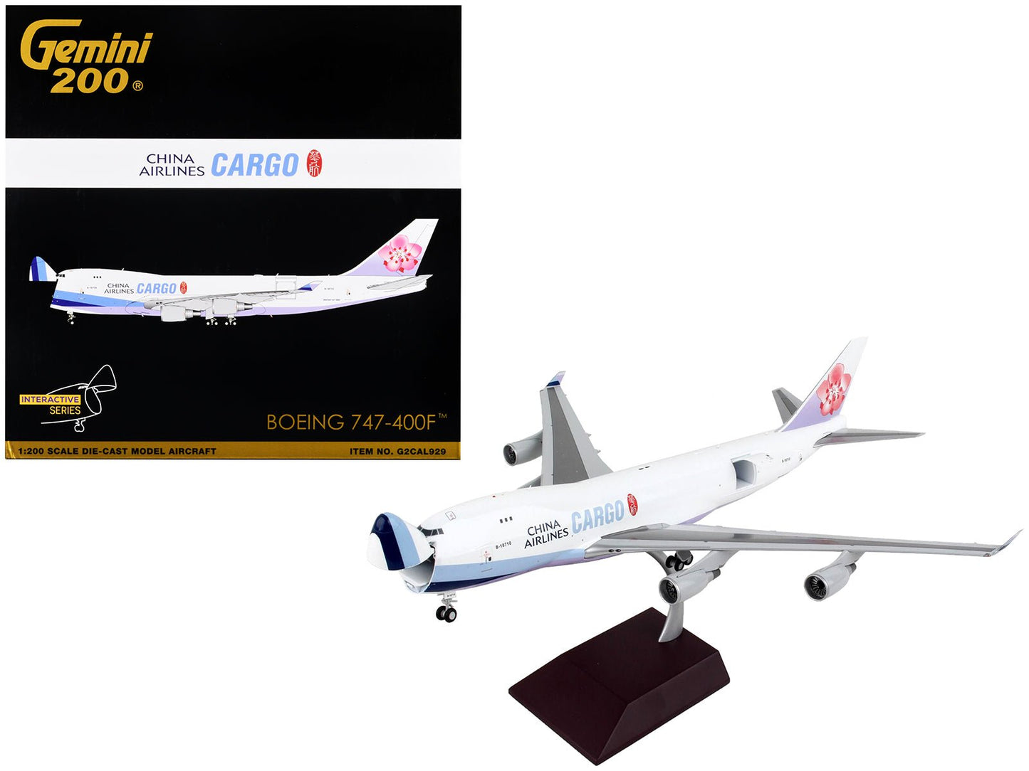 Boeing 747-400F Commercial Aircraft "China Airlines Cargo" White with Purple Tail "Gemini 200 - Interactive" Series 1/200 Diecast Model Airplane by GeminiJets free shipping USA