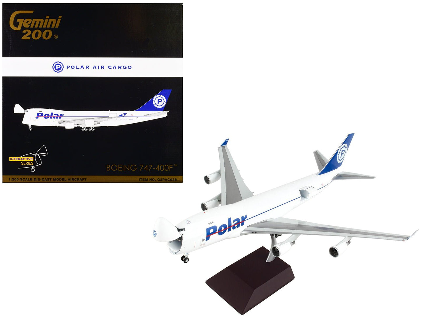 Boeing 747-400F Commercial Aircraft "Polar Air Cargo" White with Blue Tail "Gemini 200 - Interactive" Series 1/200 Diecast Model Airplane by GeminiJets free shipping USA