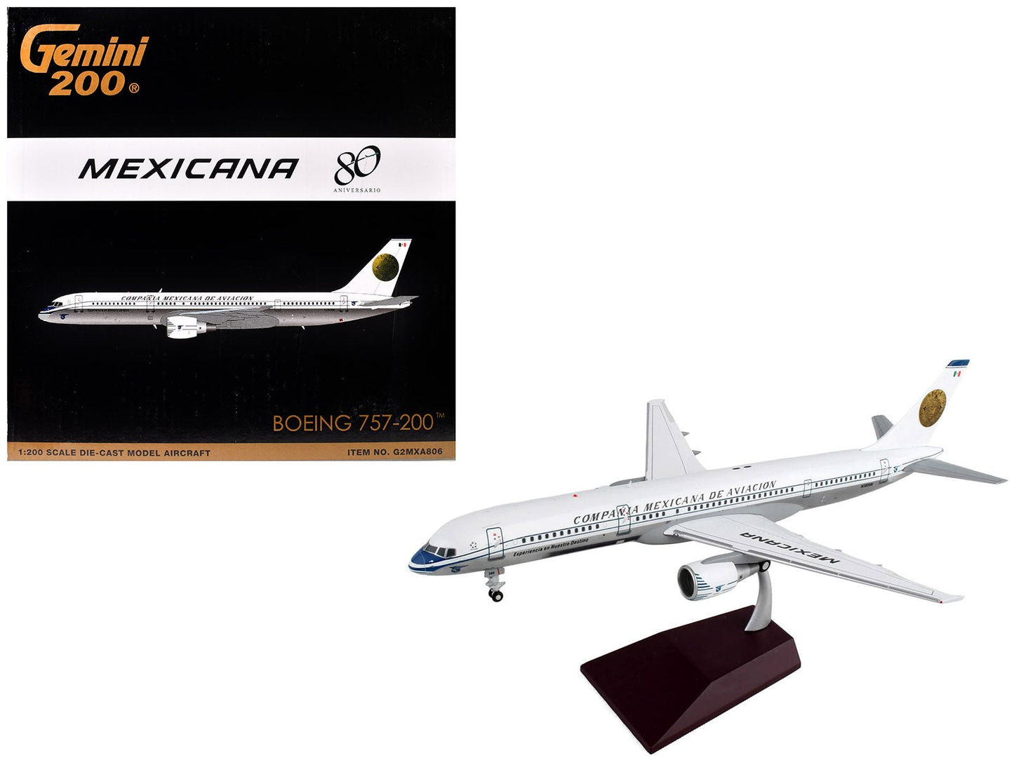 Boeing 757-200 Commercial Aircraft "Mexicana Retro Livery" (N380RM) White with Tail Graphics "Gemini 200" Series 1/200 Diecast Model Airplane by GeminiJets free shipping USA