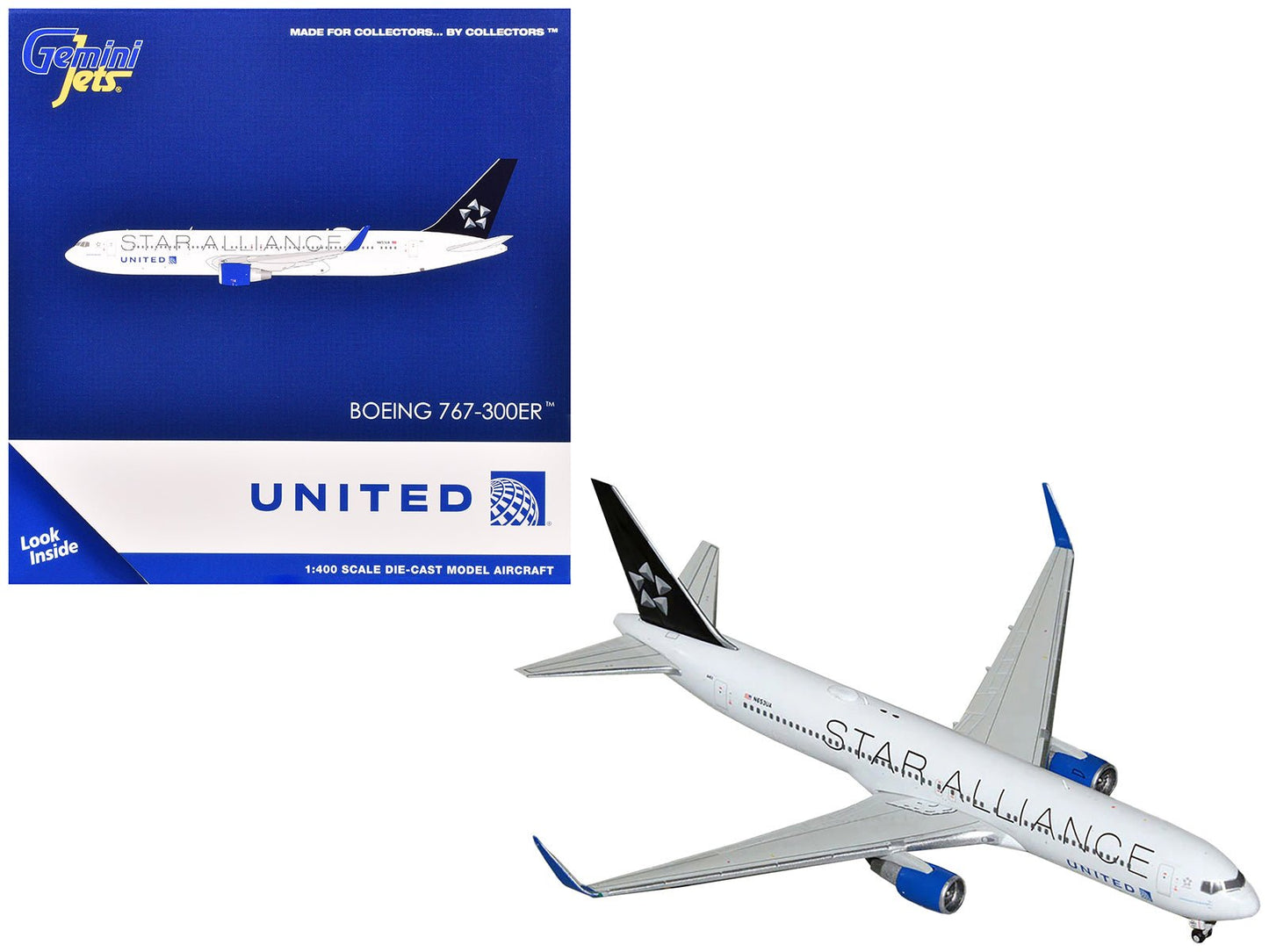 Boeing 767-300ER Commercial Aircraft "United Airlines Star Alliance" (N76516) White with Black Tail 1/400 Diecast Model Airplane by GeminiJets free shipping USA