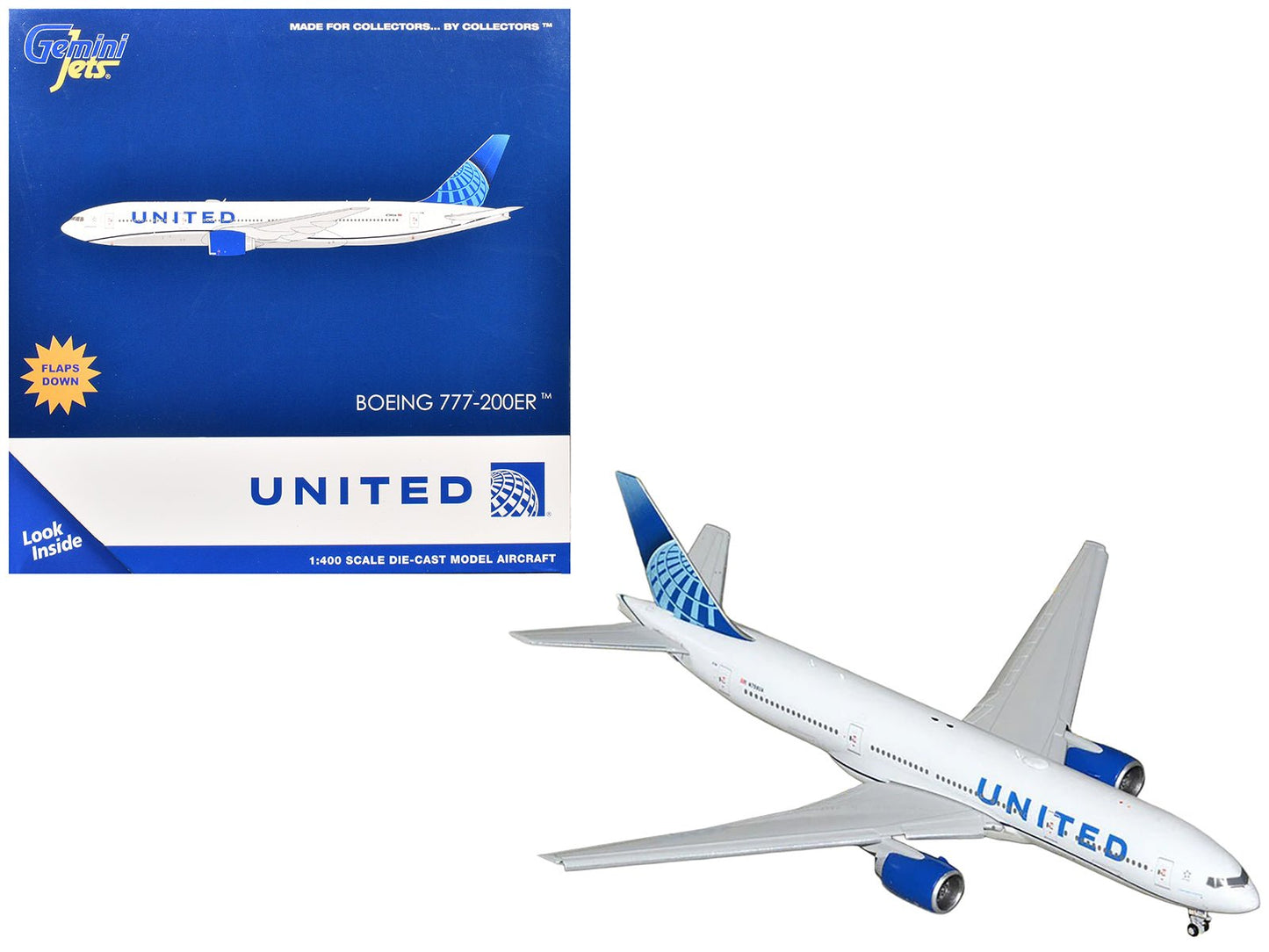 Boeing 777-200ER Commercial Aircraft with Flaps Down "United Airlines" (N798UA) White with Blue Tail 1/400 Diecast Model Airplane by GeminiJets free shipping USA