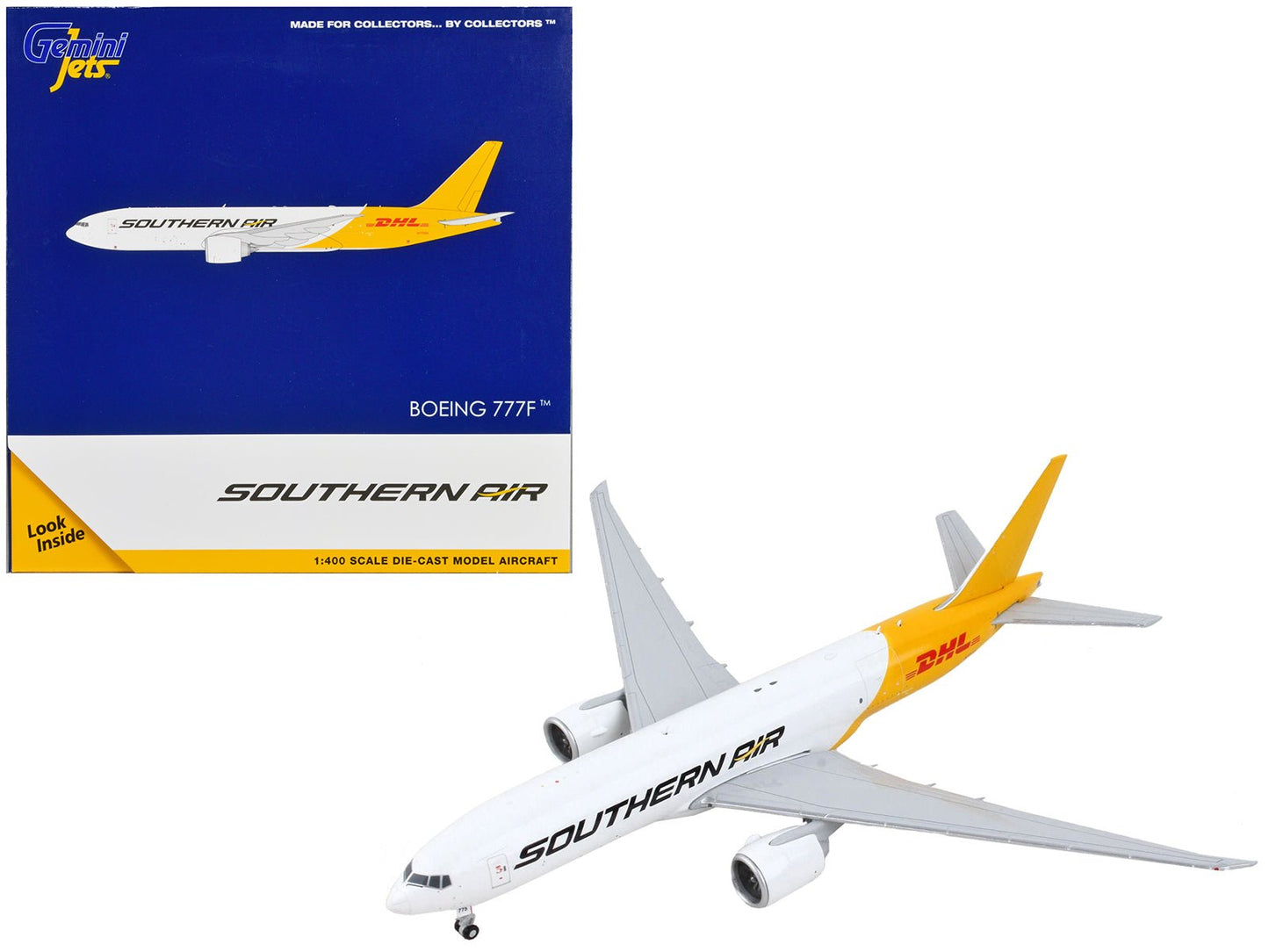 Boeing 777F Commercial Aircraft "Southern Air - DHL" White and Yellow 1/400 Diecast Model Airplane by GeminiJets free shipping USA