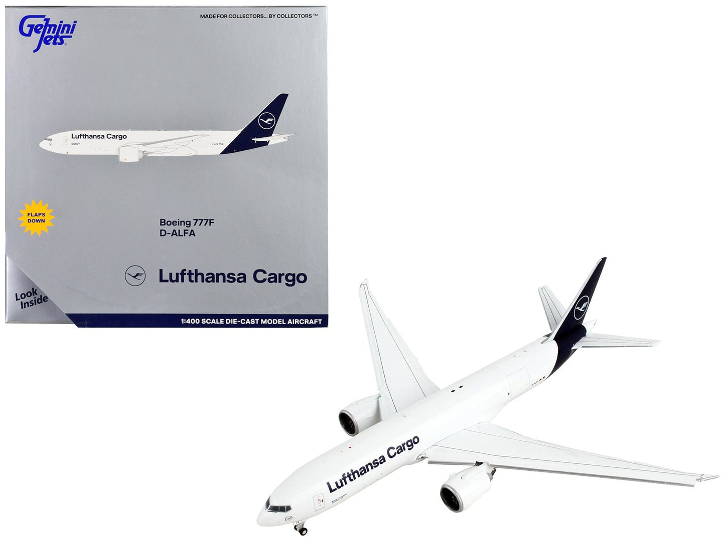 Boeing 777F Commercial Aircraft with Flaps Down "Lufthansa Cargo" White with Dark Blue Tail 1/400 Diecast Model Airplane by GeminiJets free shipping USA