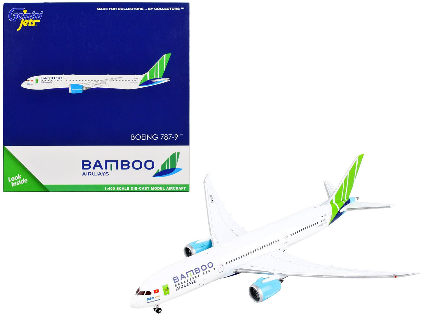 Boeing 787-9 Commercial Aircraft "Bamboo Airways" White with Green Tail 1/400 Diecast Model Airplane by GeminiJets free shipping USA